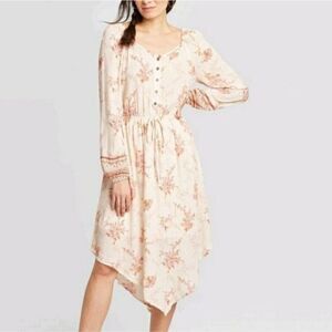 Knox Rose Women's Floral Midi Dress Size S Boho Chic Long Sleeve